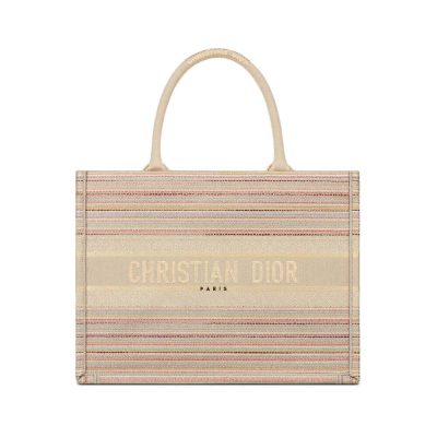 Wholesale Luxury Dior Small Book Tote Multicolor Stripes Embroidery M1296