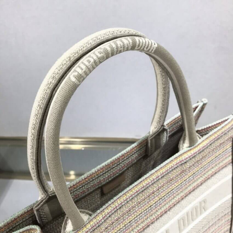 Wholesale Luxury Dior Small Book Tote Multicolor Stripes Embroidery M1296 - Image 6