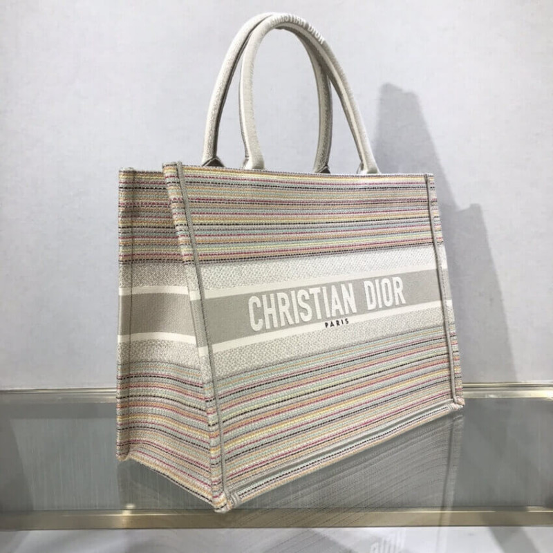 Wholesale Luxury Dior Small Book Tote Multicolor Stripes Embroidery M1296 - Image 7