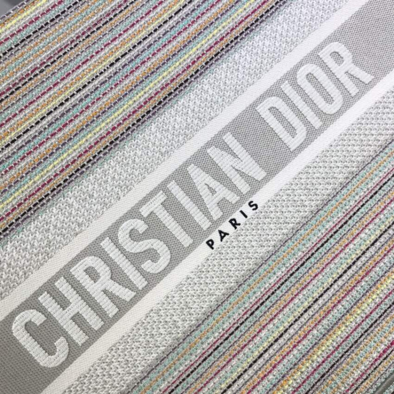 Wholesale Luxury Dior Small Book Tote Multicolor Stripes Embroidery M1296 - Image 8