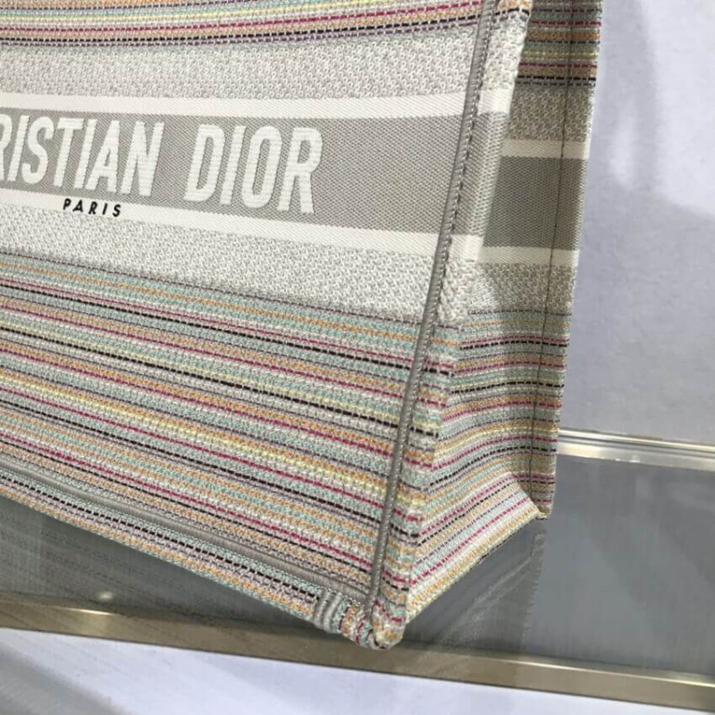 Wholesale Luxury Dior Small Book Tote Multicolor Stripes Embroidery M1296 - Image 9