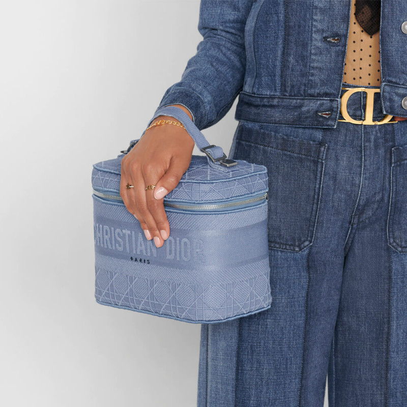 Wholesale Luxury Dior Travel Vanity Case Denim Cannage Embroidery S5480 - Image 2