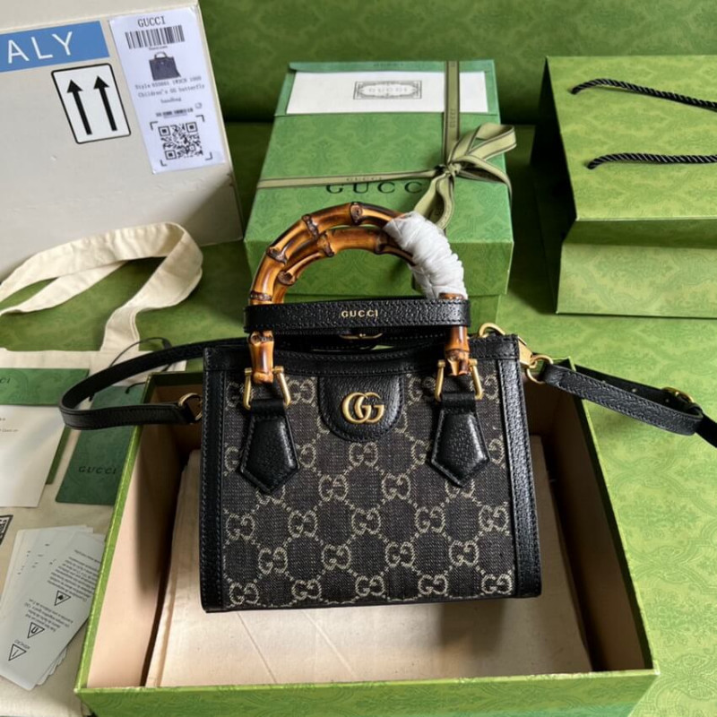 Wholesale Luxury Gucci Diana Mini Tote Bag 655661 In Black Denim - Image 2