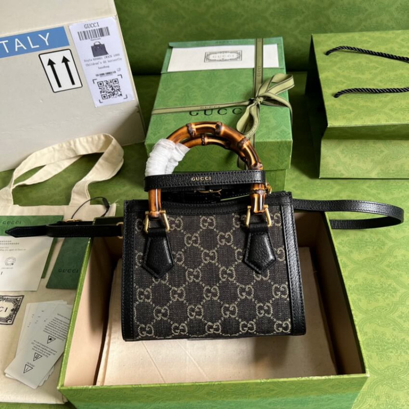 Wholesale Luxury Gucci Diana Mini Tote Bag 655661 In Black Denim - Image 3