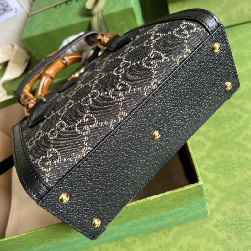 Wholesale Luxury Gucci Diana Mini Tote Bag 655661 In Black Denim - Image 4