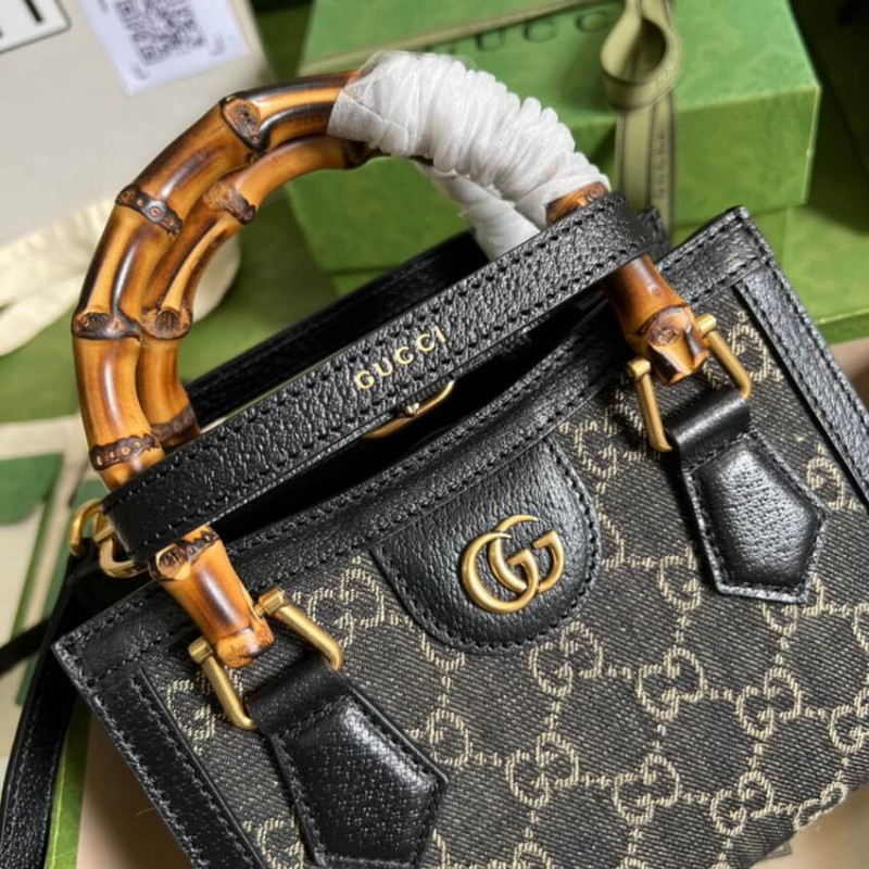 Wholesale Luxury Gucci Diana Mini Tote Bag 655661 In Black Denim - Image 6