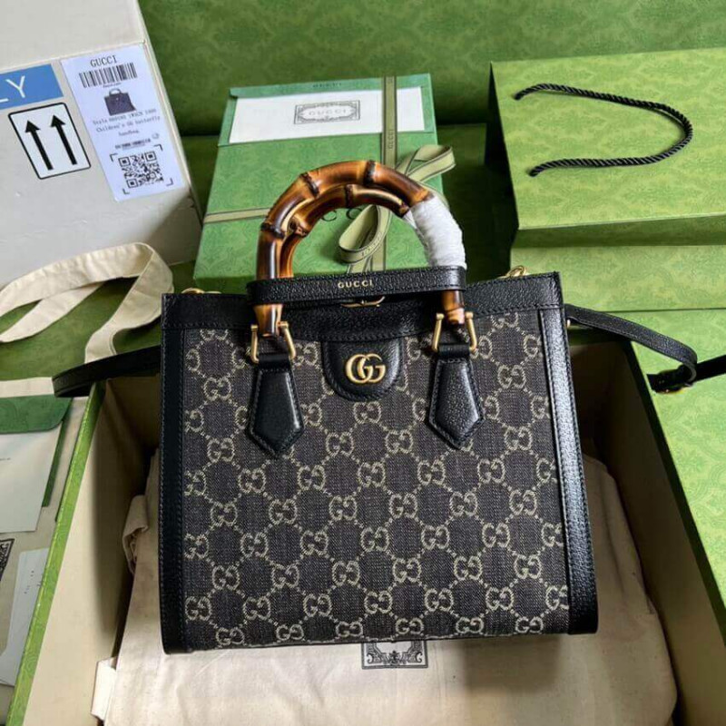 Wholesale Luxury Gucci Diana Small Tote Bag 660195 In Black Denim - Image 2