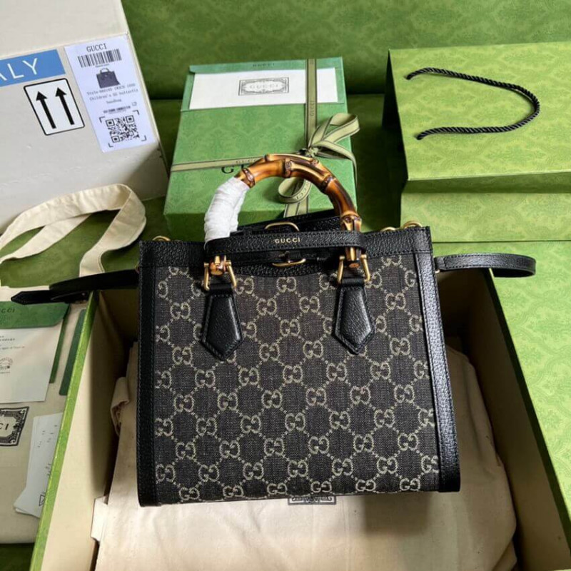Wholesale Luxury Gucci Diana Small Tote Bag 660195 In Black Denim - Image 3