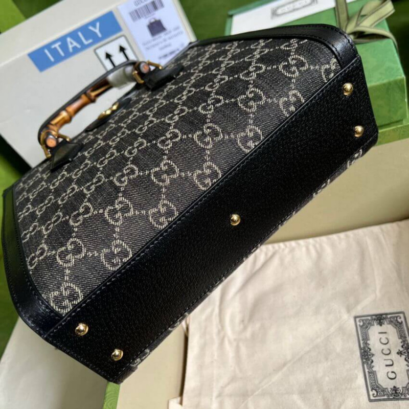 Wholesale Luxury Gucci Diana Small Tote Bag 660195 In Black Denim - Image 4