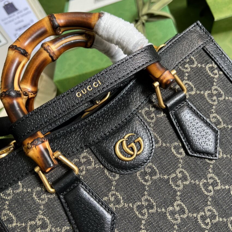 Wholesale Luxury Gucci Diana Small Tote Bag 660195 In Black Denim - Image 6
