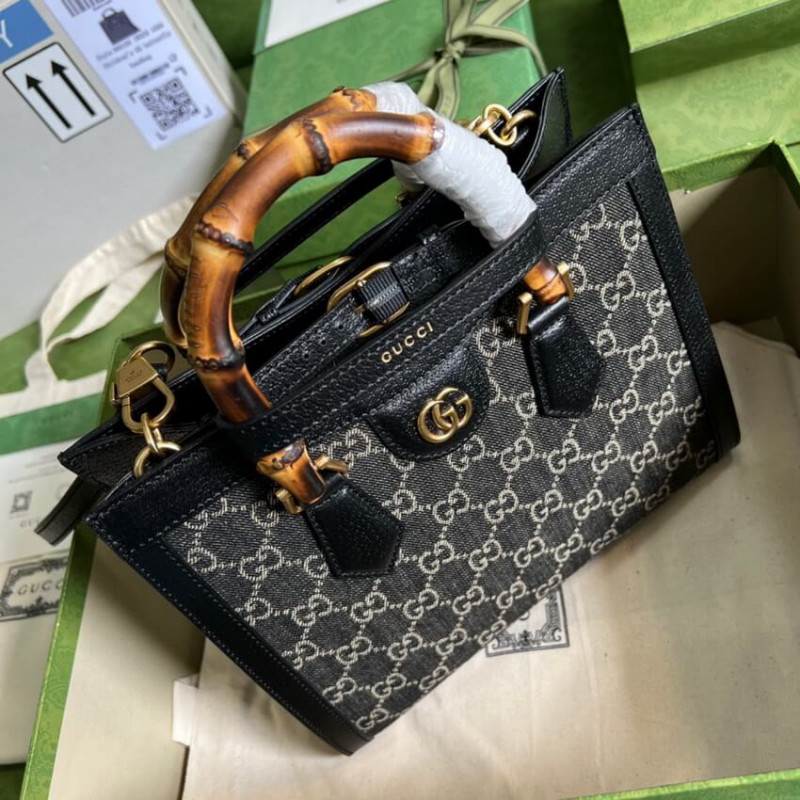Wholesale Luxury Gucci Diana Small Tote Bag 660195 In Black Denim - Image 7