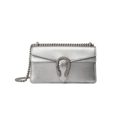 Wholesale Luxury Gucci Dionysus Small Shoulder Bag In Silver Lame Leather 499623