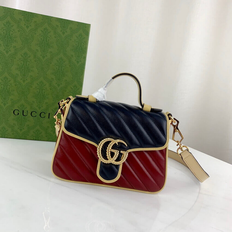Wholesale Luxury Gucci Gg Marmont Mini Bag 583571 Blue And Red Leather - Image 3