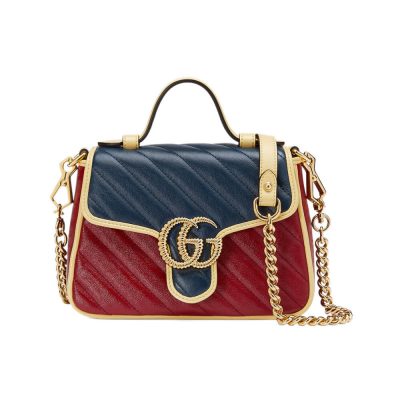 Wholesale Luxury Gucci Gg Marmont Mini Bag 583571 Blue And Red Leather
