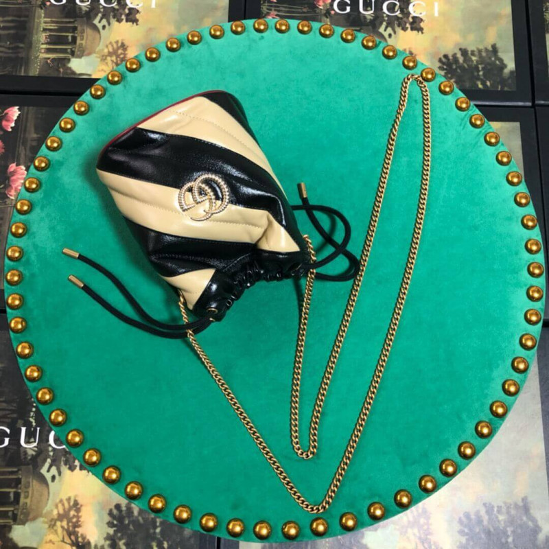 Wholesale Luxury Gucci Gg Marmont Mini Bucket Bag 575163 Beige/Black - Image 3