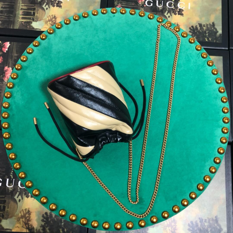 Wholesale Luxury Gucci Gg Marmont Mini Bucket Bag 575163 Beige/Black - Image 4