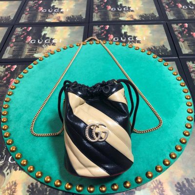 Wholesale Luxury Gucci Gg Marmont Mini Bucket Bag 575163 Beige/Black