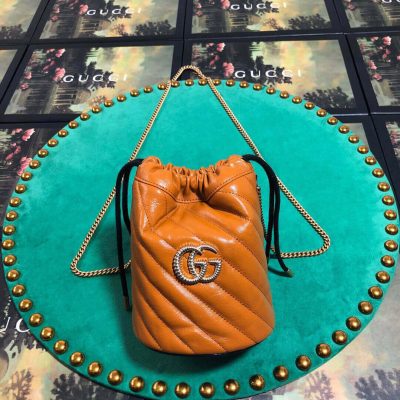 Wholesale Luxury Gucci Gg Marmont Mini Bucket Bag 575163 Cognac
