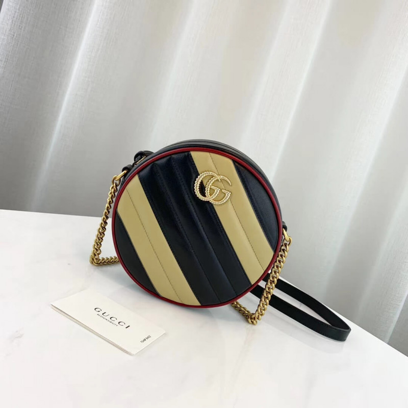 Wholesale Luxury Gucci Gg Marmont Mini Round Shoulder Bag 550154 Beige/Black - Image 2