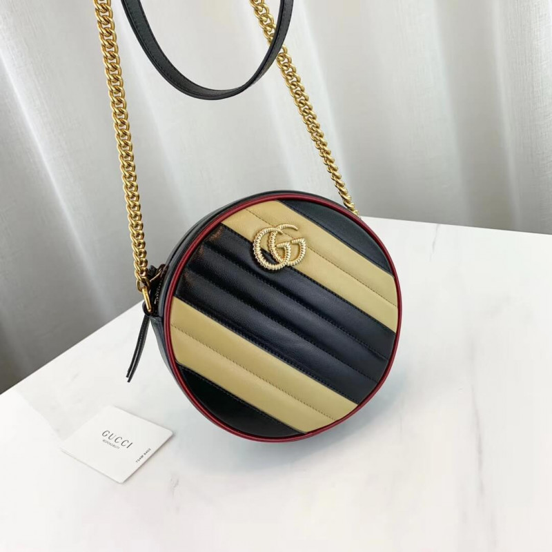 Wholesale Luxury Gucci Gg Marmont Mini Round Shoulder Bag 550154 Beige/Black - Image 4