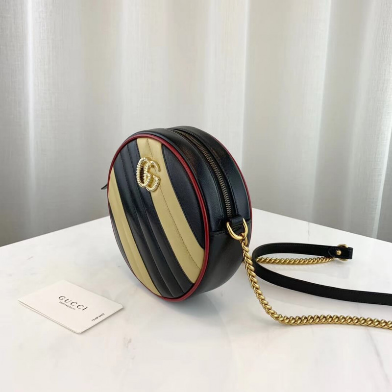 Wholesale Luxury Gucci Gg Marmont Mini Round Shoulder Bag 550154 Beige/Black - Image 5