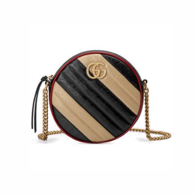Wholesale Luxury Gucci Gg Marmont Mini Round Shoulder Bag 550154 Beige/Black