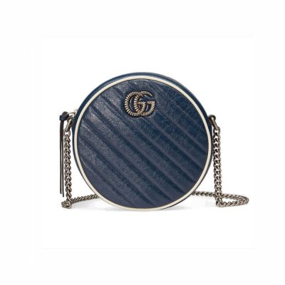 Wholesale Luxury Gucci Gg Marmont Mini Round Shoulder Bag 550154 Blue