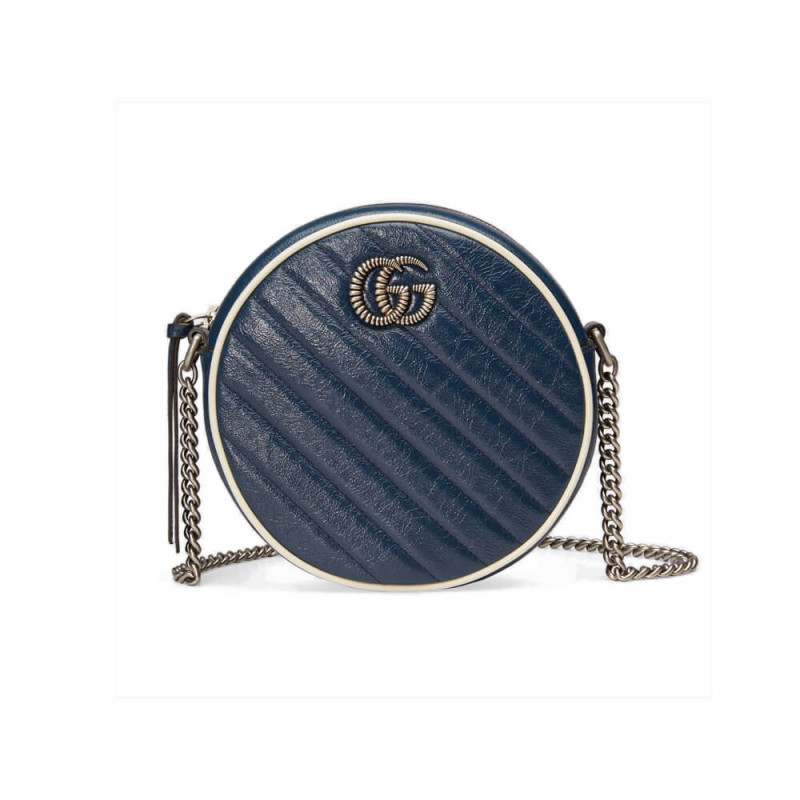 Wholesale Luxury Gucci Gg Marmont Mini Round Shoulder Bag 550154 Blue