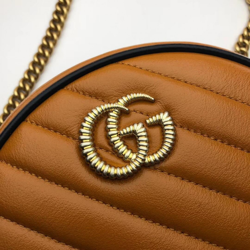Wholesale Luxury Gucci Gg Marmont Mini Round Shoulder Bag 550154 Cognac - Image 5