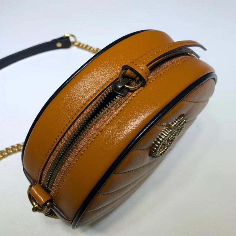 Wholesale Luxury Gucci Gg Marmont Mini Round Shoulder Bag 550154 Cognac - Image 8