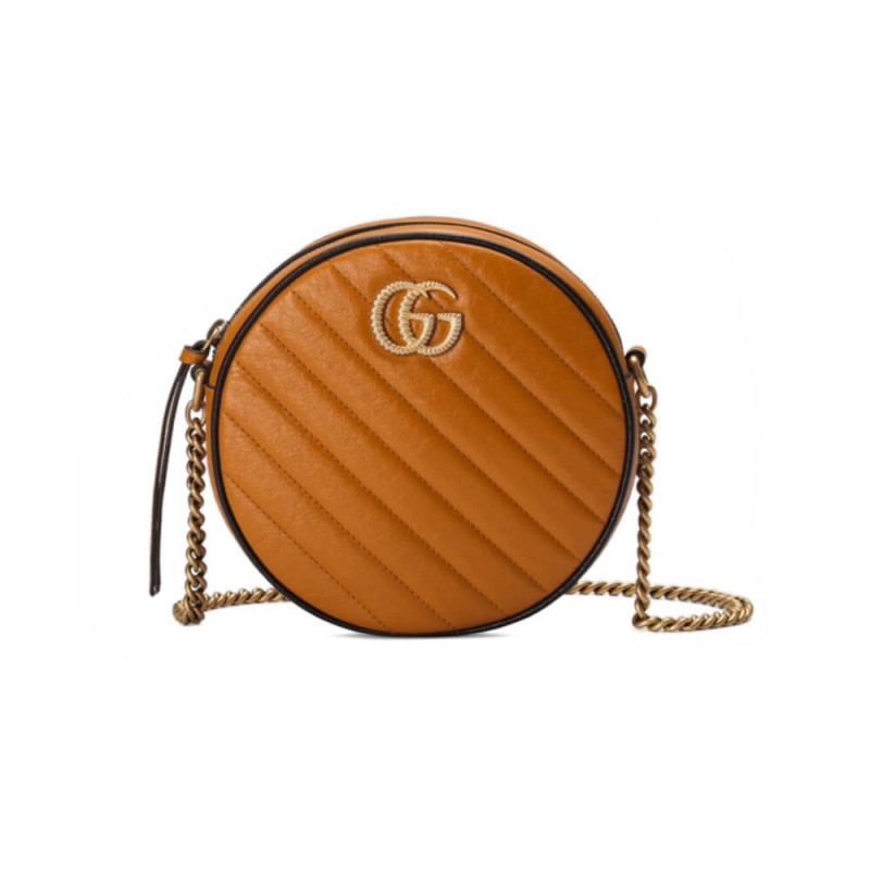 Wholesale Luxury Gucci Gg Marmont Mini Round Shoulder Bag 550154 Cognac