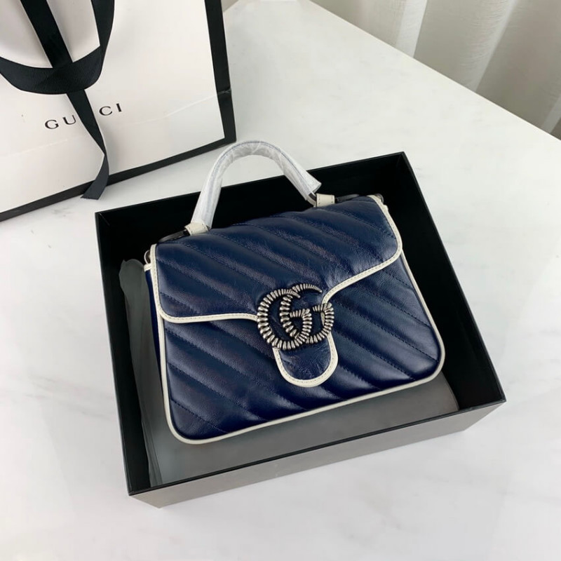 Wholesale Luxury Gucci Gg Marmont Mini Top Handle Bag 583571 Blue - Image 11