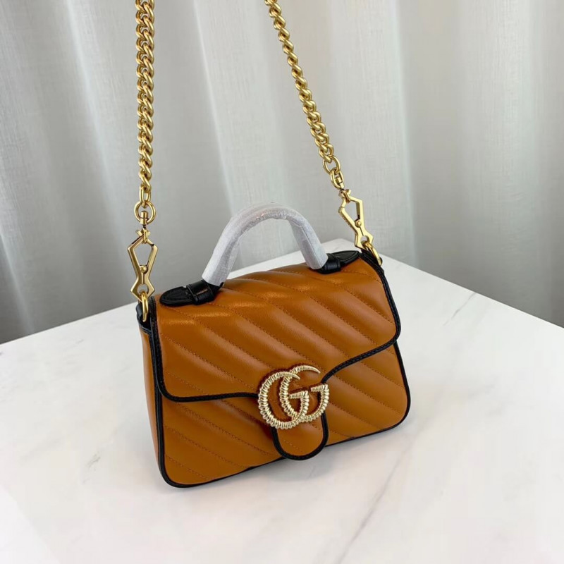 Wholesale Luxury Gucci Gg Marmont Mini Top Handle Bag 583571 Cognac - Image 3