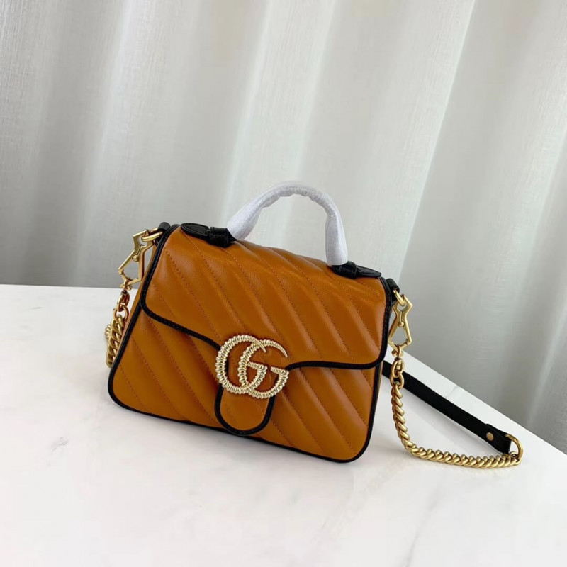 Wholesale Luxury Gucci Gg Marmont Mini Top Handle Bag 583571 Cognac