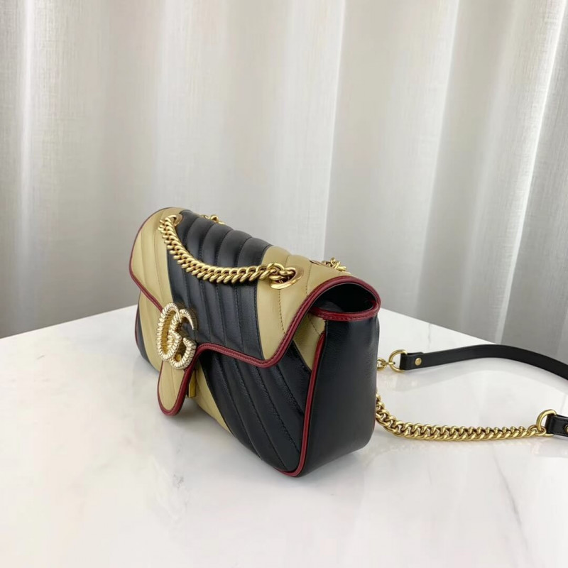 Wholesale Luxury Gucci Gg Marmont Small Shoulder Bag 443497 Beige/Black - Image 8