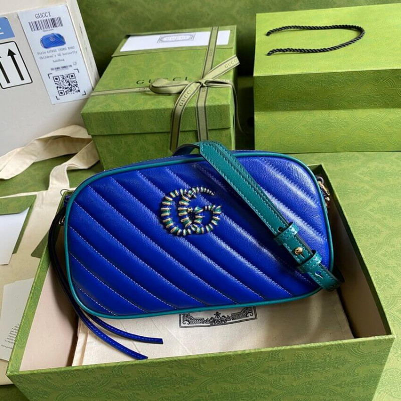 Wholesale Luxury Gucci Gg Marmont Small Shoulder Bag 447632 Blue And Emerald Leather - Image 2
