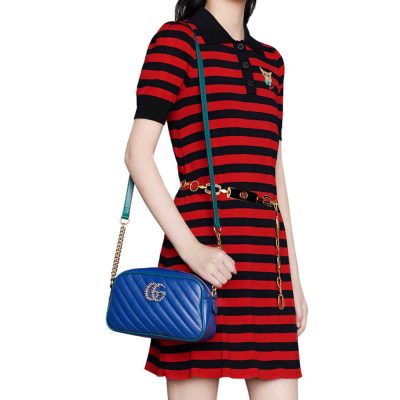 Wholesale Luxury Gucci Gg Marmont Small Shoulder Bag 447632 Blue And Emerald Leather