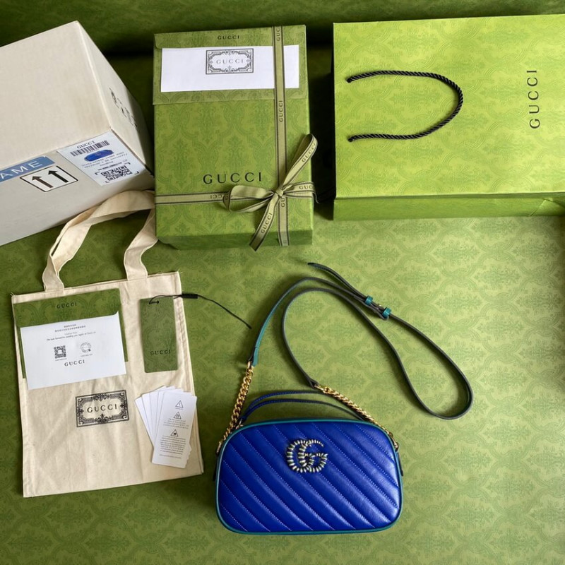 Wholesale Luxury Gucci Gg Marmont Small Shoulder Bag 447632 Blue And Emerald Leather - Image 10