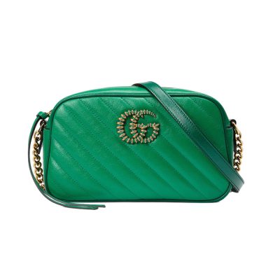 Wholesale Luxury Gucci Gg Marmont Small Shoulder Bag 447632 Green And Emerald Leather