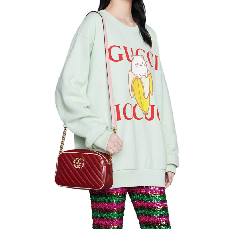 Wholesale Luxury Gucci Gg Marmont Small Shoulder Bag 447632 Red And Emerald Leather - Image 2
