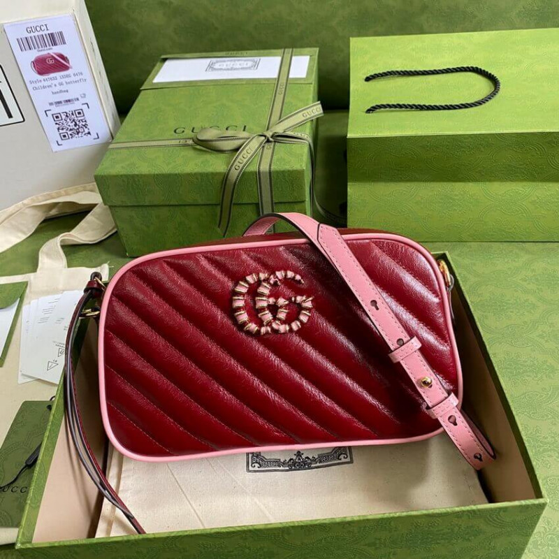 Wholesale Luxury Gucci Gg Marmont Small Shoulder Bag 447632 Red And Emerald Leather - Image 3