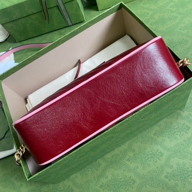 Wholesale Luxury Gucci Gg Marmont Small Shoulder Bag 447632 Red And Emerald Leather - Image 5
