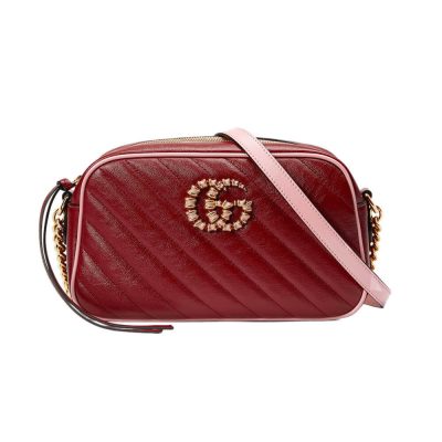 Wholesale Luxury Gucci Gg Marmont Small Shoulder Bag 447632 Red And Emerald Leather