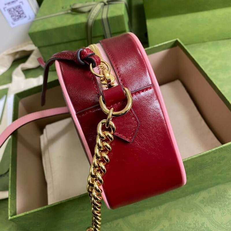 Wholesale Luxury Gucci Gg Marmont Small Shoulder Bag 447632 Red And Emerald Leather - Image 7