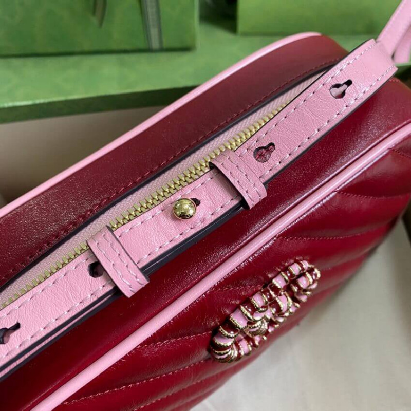 Wholesale Luxury Gucci Gg Marmont Small Shoulder Bag 447632 Red And Emerald Leather - Image 8