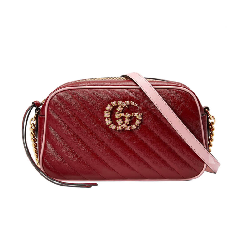 Wholesale Luxury Gucci Gg Marmont Small Shoulder Bag 447632 Red And Emerald Leather