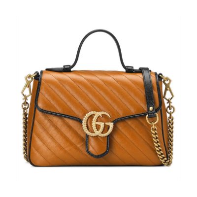 Wholesale Luxury Gucci Gg Marmont Small Top Handle Bag 498110 Cognac