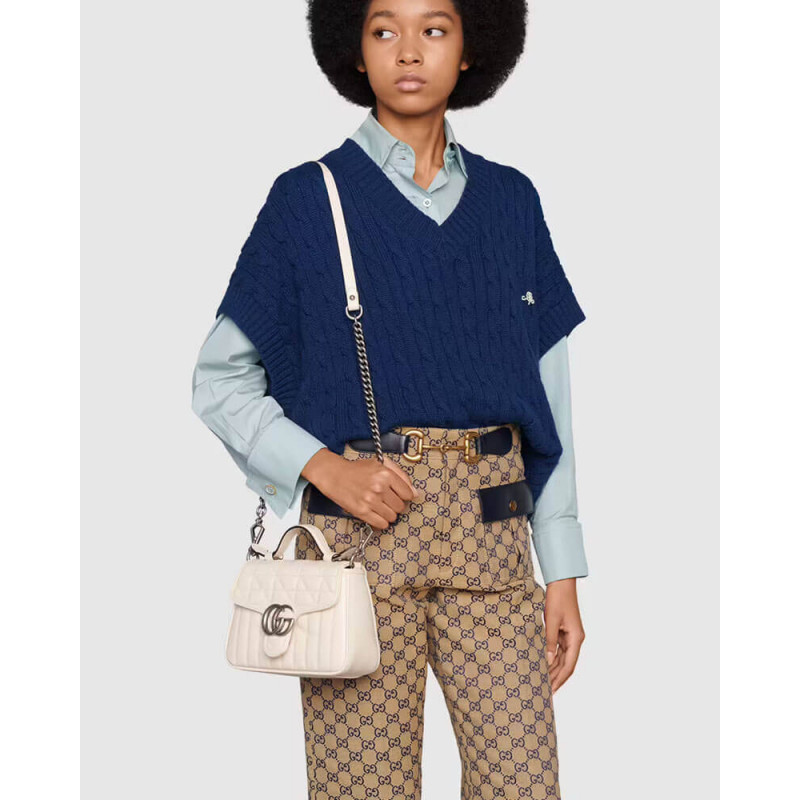 Wholesale Luxury Gucci Gg Marmont White Matelasse Leather Mini Top Handle Bag 583571 - Image 2