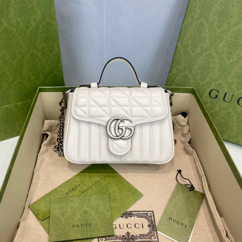 Wholesale Luxury Gucci Gg Marmont White Matelasse Leather Mini Top Handle Bag 583571 - Image 3