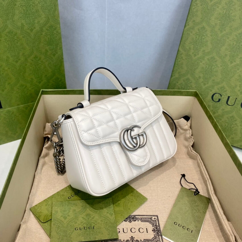 Wholesale Luxury Gucci Gg Marmont White Matelasse Leather Mini Top Handle Bag 583571 - Image 4